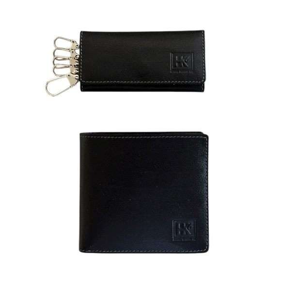Hiroko Koshino bis Black Leather Wallet and Key Holder Set
